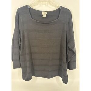 Kim Rogers Signature‎ 2X Black Knit Top Square Neck 3/4 Sleeve Pullover